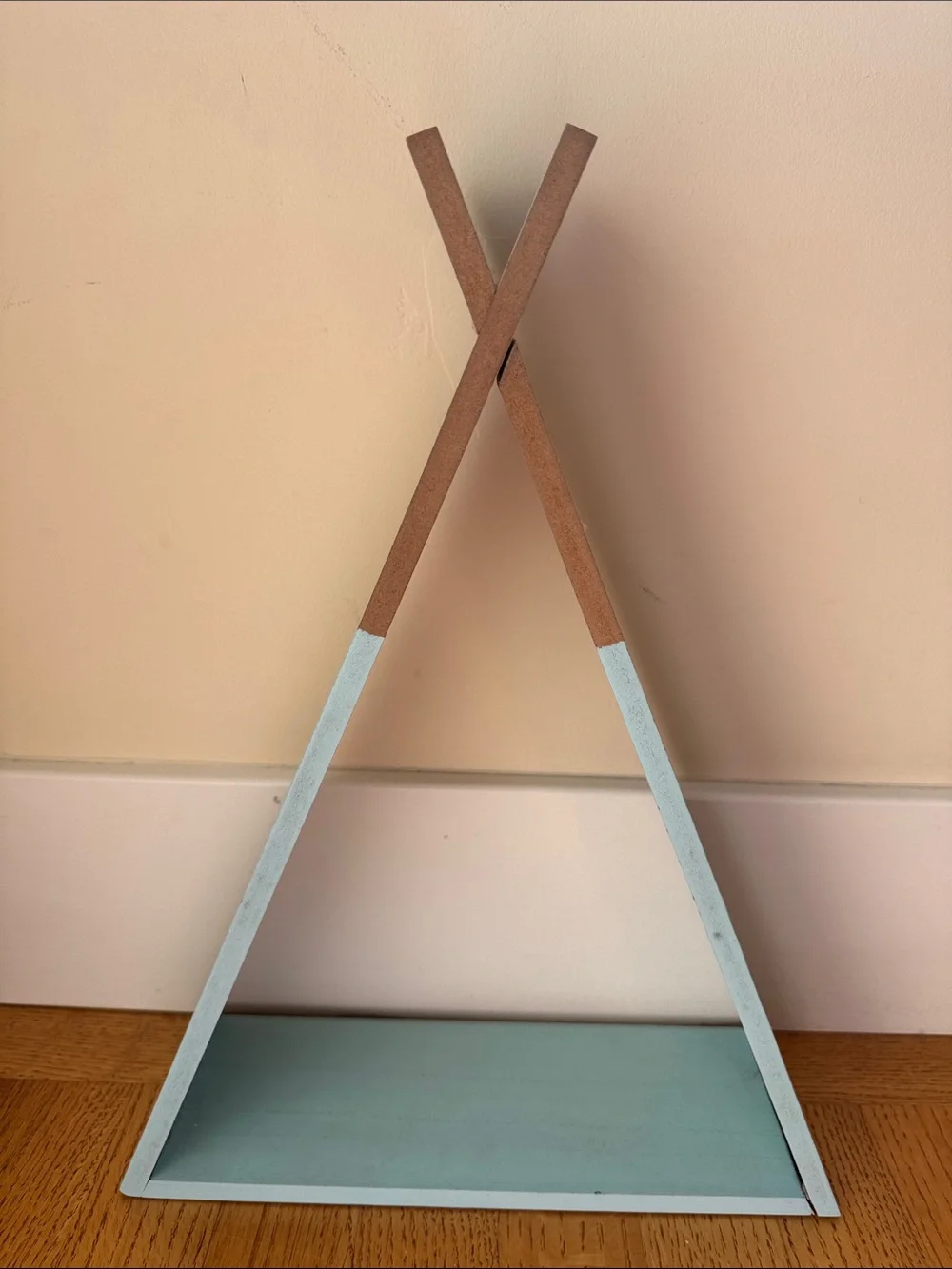 Tepee Wall Shelf in Light Blue and Natural Wood